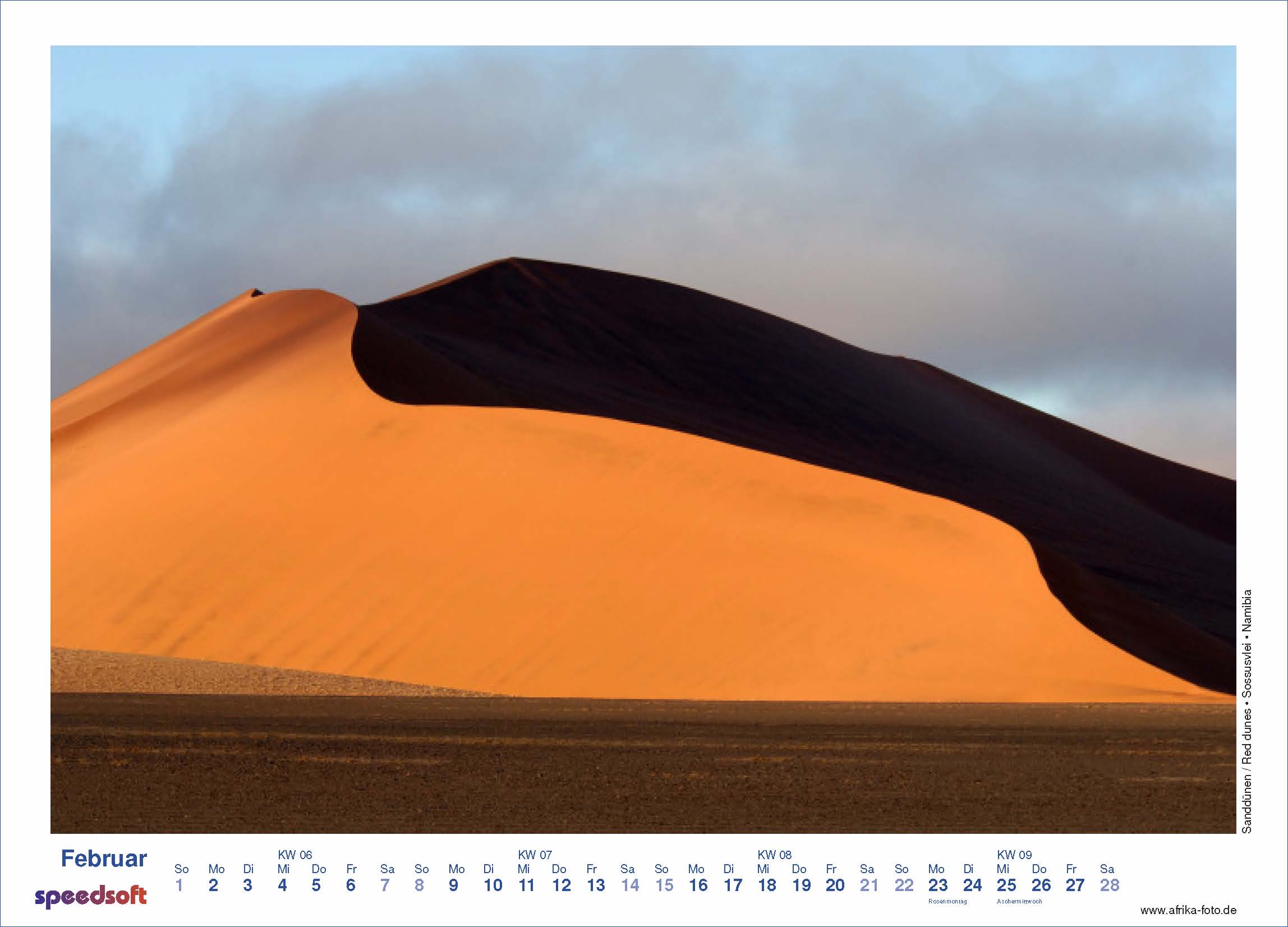 Sanddünen | Red dunes | Sossusvlei | Namibia - Kalender 2009 - Februar