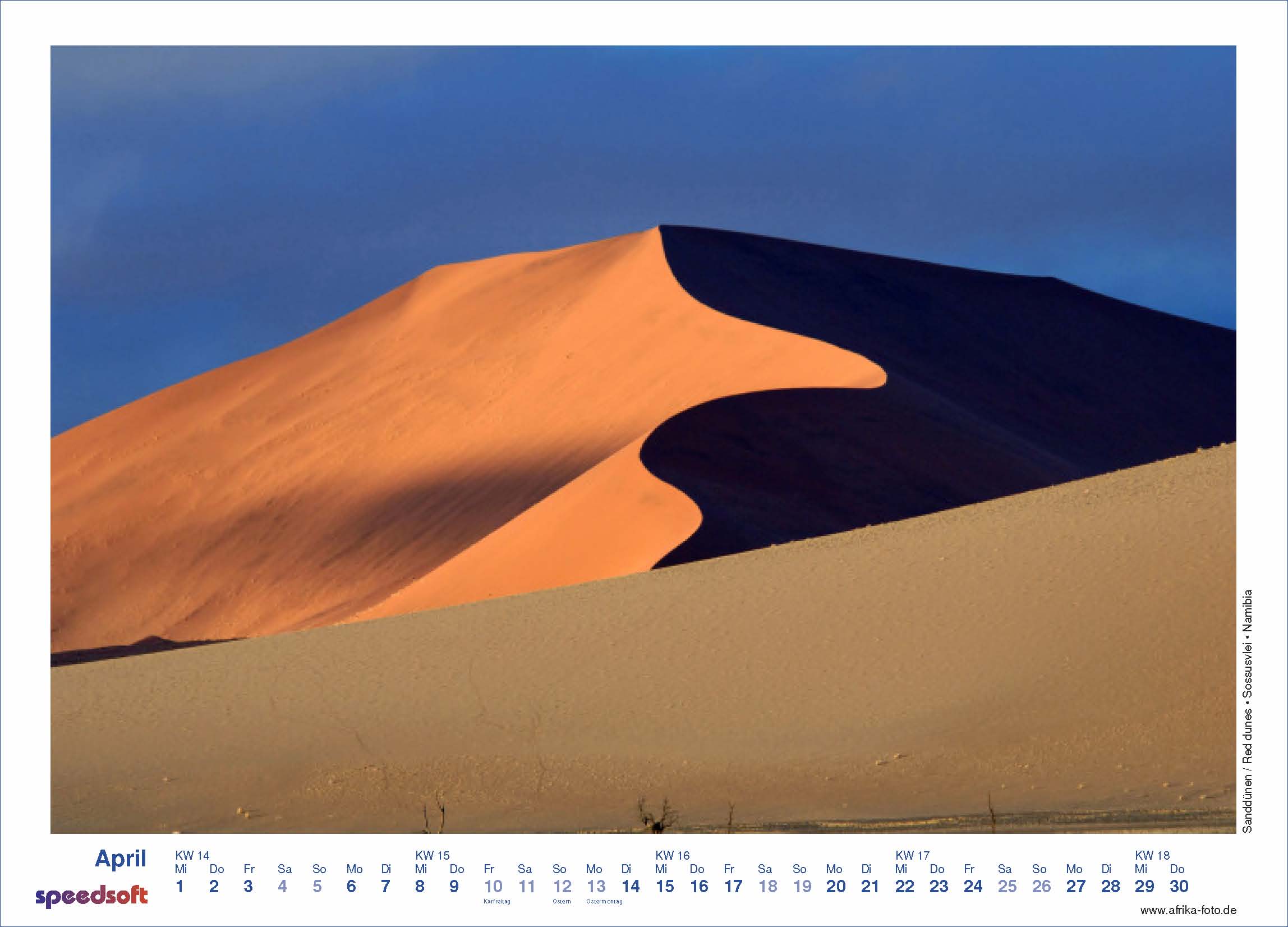 Sanddünen | Red dunes | Sossusvlei | Namibia - Kalender 2009 - April