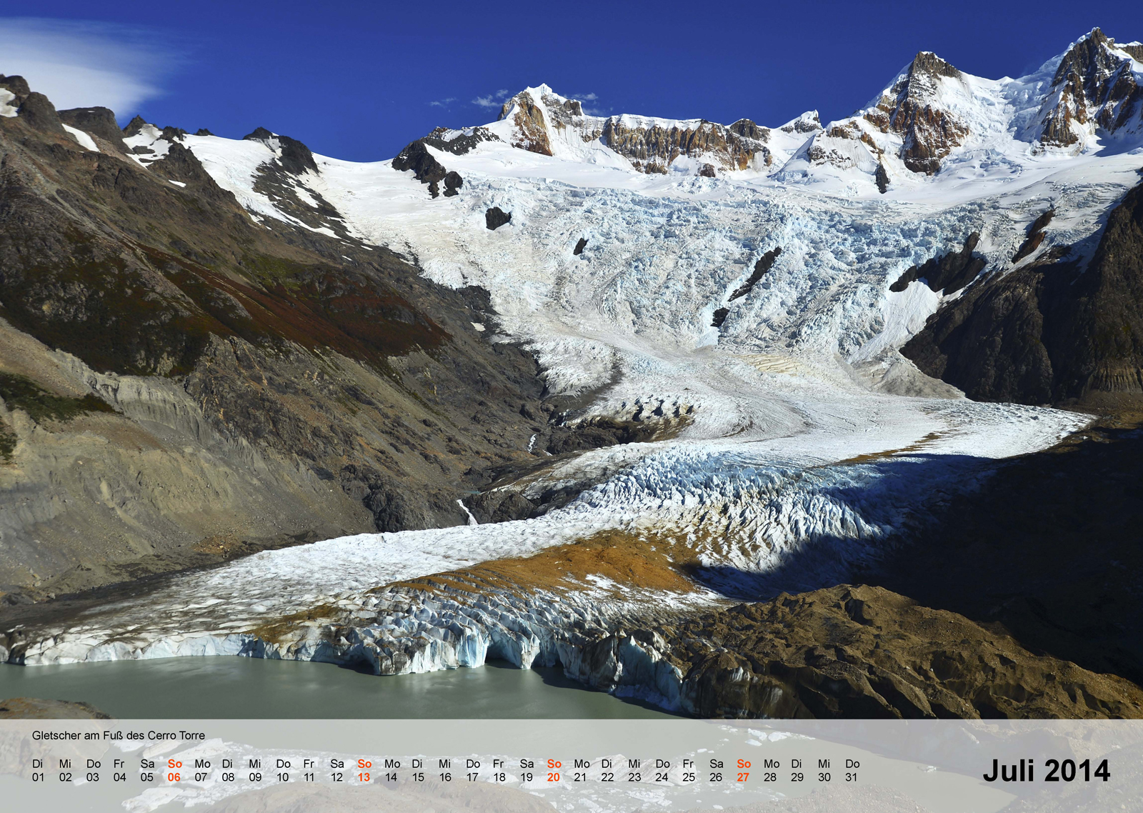 Gletscher am Fuß des Cerro Torre | Argentinien | Kalender 2014 - Juli