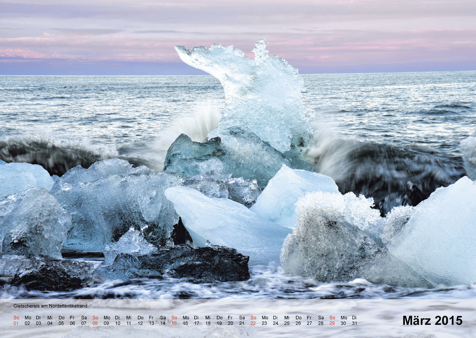 Gletschereis am Nordatlantikstrand | Island | Kalender 2015 - März