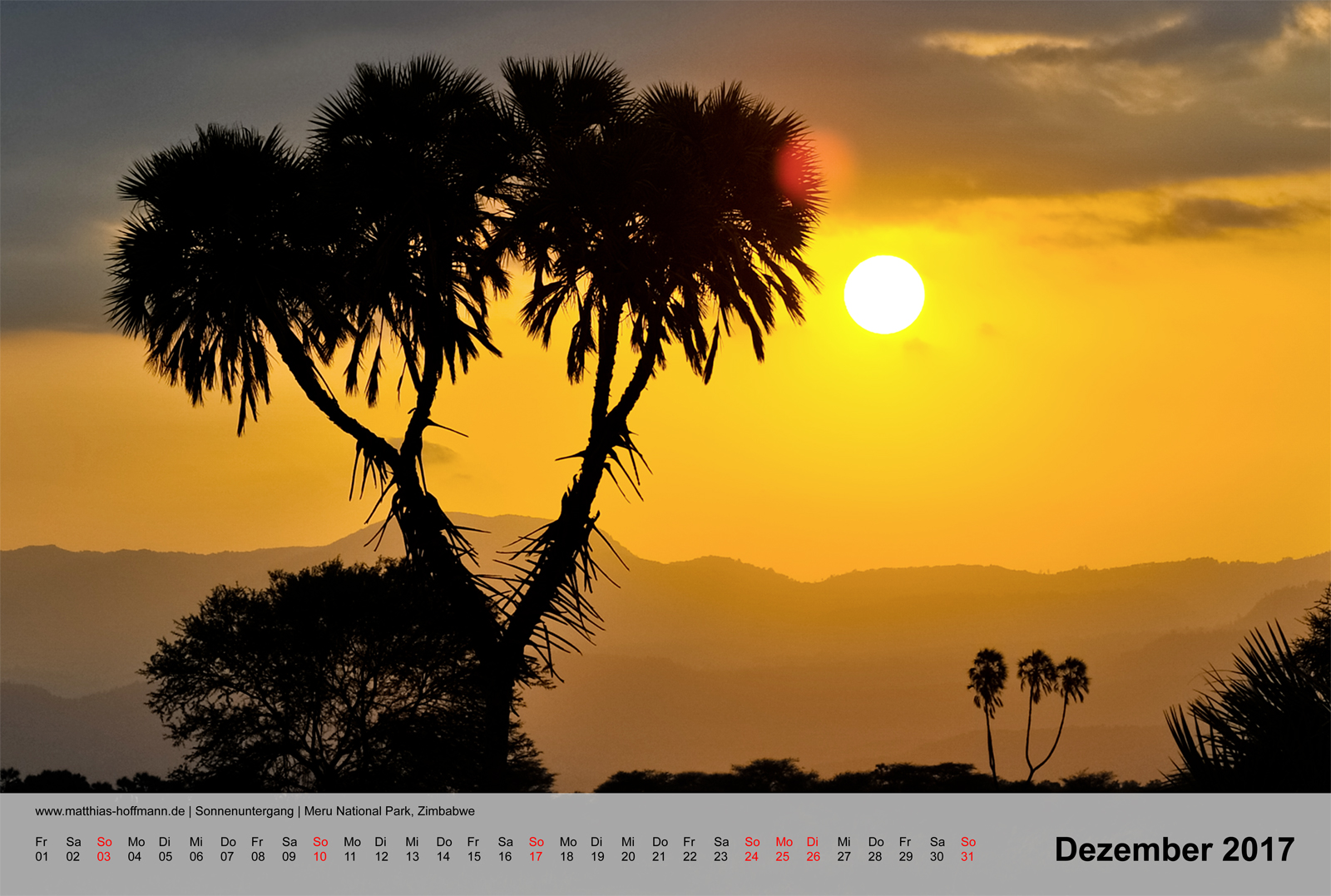 Sonnenuntergang | Meru National Park, Kenia| Kalender 2017 - September
